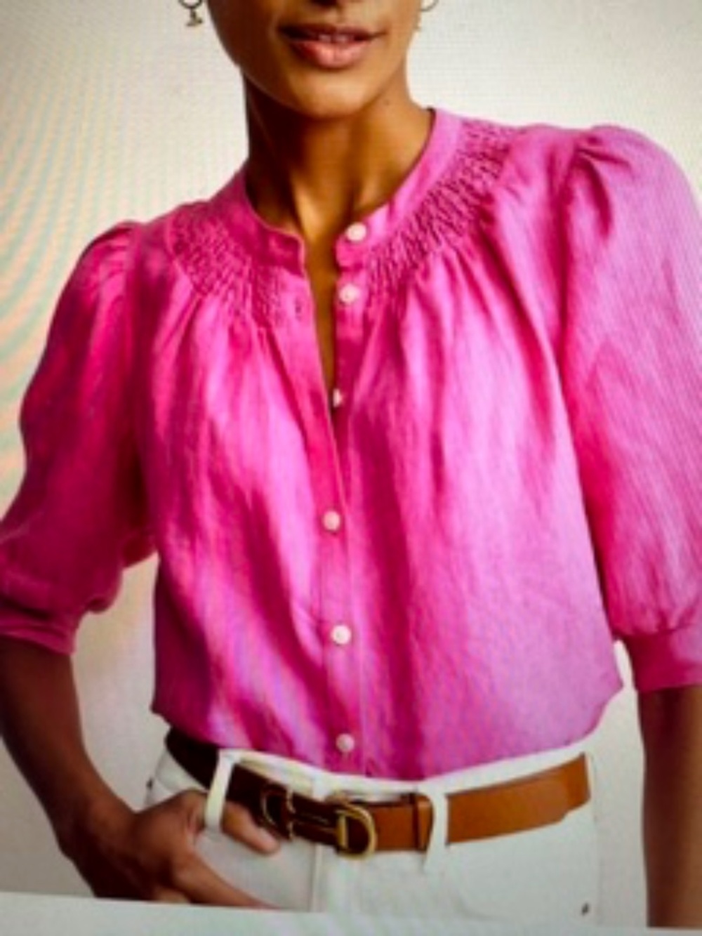 Worn ONCE! EUC Boden Ada Linen Short Sleeve Top in Pink, Size 6